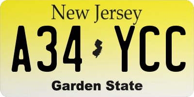 NJ license plate A34YCC