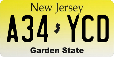 NJ license plate A34YCD