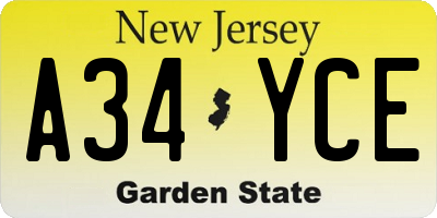 NJ license plate A34YCE