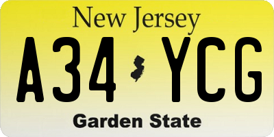 NJ license plate A34YCG