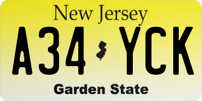 NJ license plate A34YCK