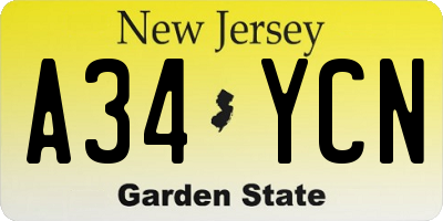 NJ license plate A34YCN