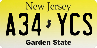 NJ license plate A34YCS