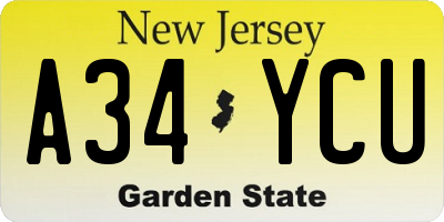 NJ license plate A34YCU