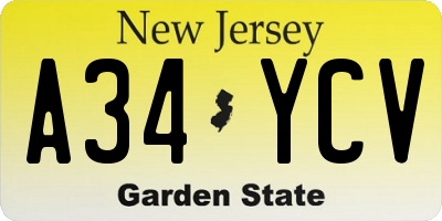 NJ license plate A34YCV