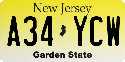 NJ license plate A34YCW