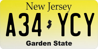 NJ license plate A34YCY