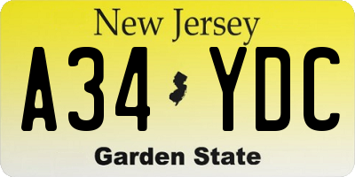 NJ license plate A34YDC