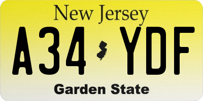 NJ license plate A34YDF