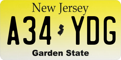 NJ license plate A34YDG