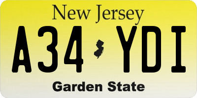 NJ license plate A34YDI