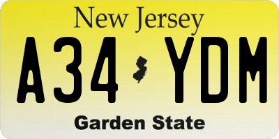 NJ license plate A34YDM