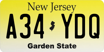 NJ license plate A34YDQ