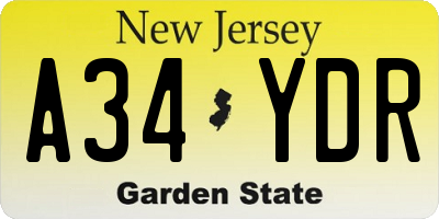 NJ license plate A34YDR