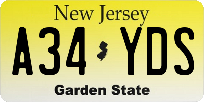 NJ license plate A34YDS