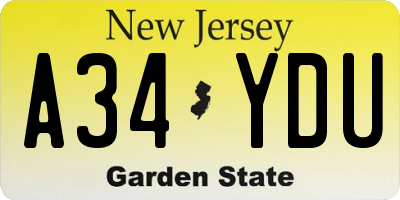 NJ license plate A34YDU