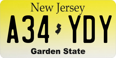 NJ license plate A34YDY