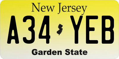 NJ license plate A34YEB