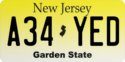 NJ license plate A34YED