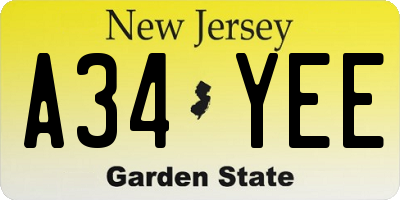 NJ license plate A34YEE
