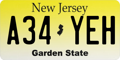 NJ license plate A34YEH