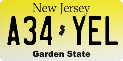 NJ license plate A34YEL