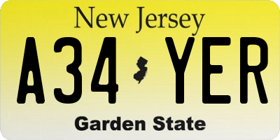 NJ license plate A34YER