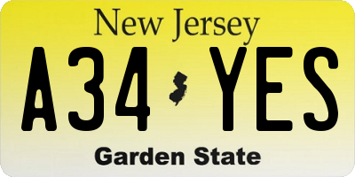 NJ license plate A34YES