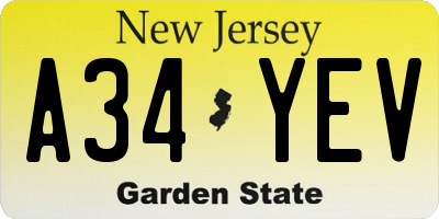 NJ license plate A34YEV