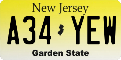 NJ license plate A34YEW