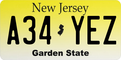 NJ license plate A34YEZ