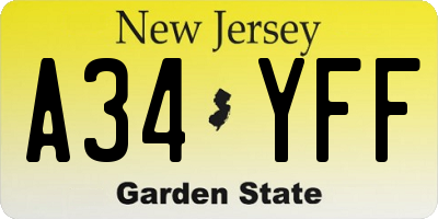 NJ license plate A34YFF