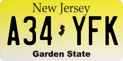 NJ license plate A34YFK