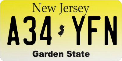 NJ license plate A34YFN