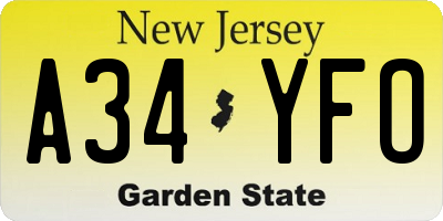 NJ license plate A34YFO