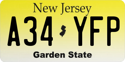 NJ license plate A34YFP