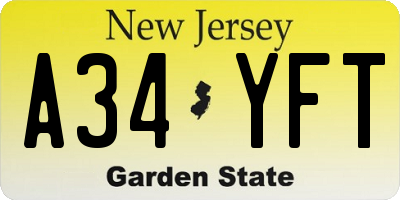 NJ license plate A34YFT