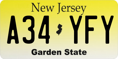 NJ license plate A34YFY