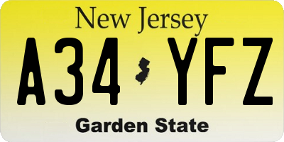 NJ license plate A34YFZ
