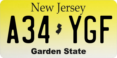 NJ license plate A34YGF