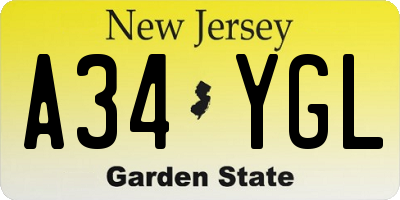 NJ license plate A34YGL