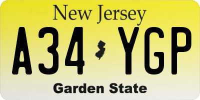 NJ license plate A34YGP