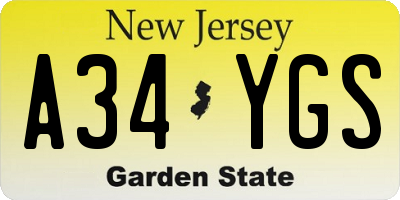 NJ license plate A34YGS