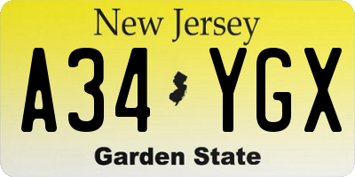 NJ license plate A34YGX