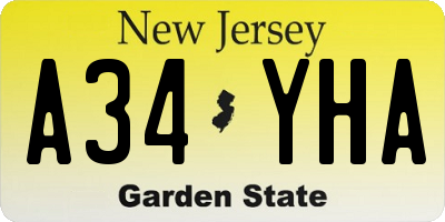 NJ license plate A34YHA