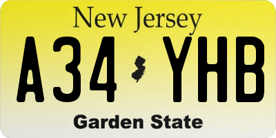 NJ license plate A34YHB