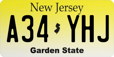 NJ license plate A34YHJ