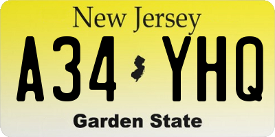 NJ license plate A34YHQ