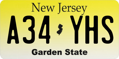 NJ license plate A34YHS