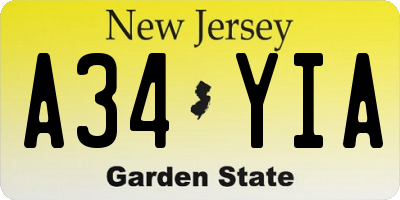 NJ license plate A34YIA